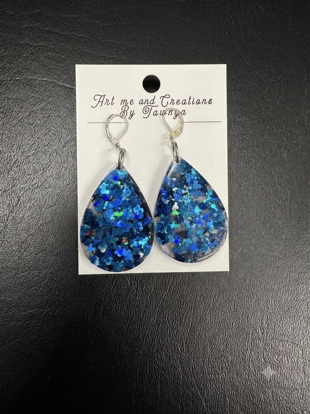 Artisan Blue Glitter Teardrop Earrings with Silver Hooks